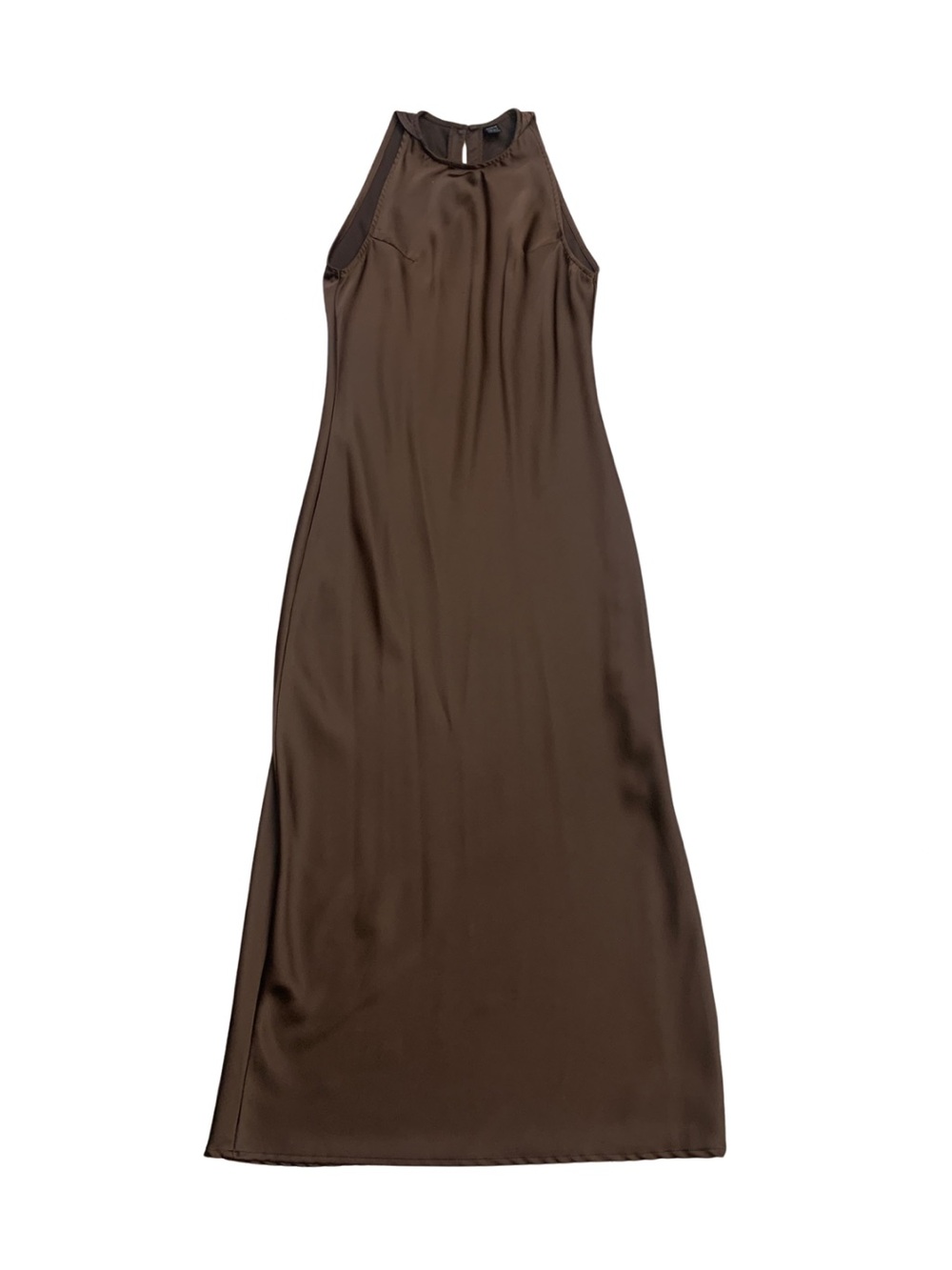 Brown Satin Slip Dress Sleeveless Maxi Long Wedding Graduation Formal Minimal